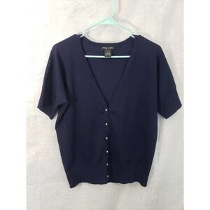 Audrey and Grace Med Short-sleeved button cardigan navy euc rayon/nylon